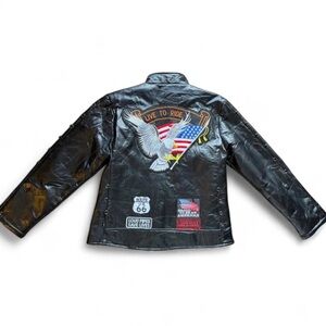 Vintage diamond plate buffalo black leather jacket medium